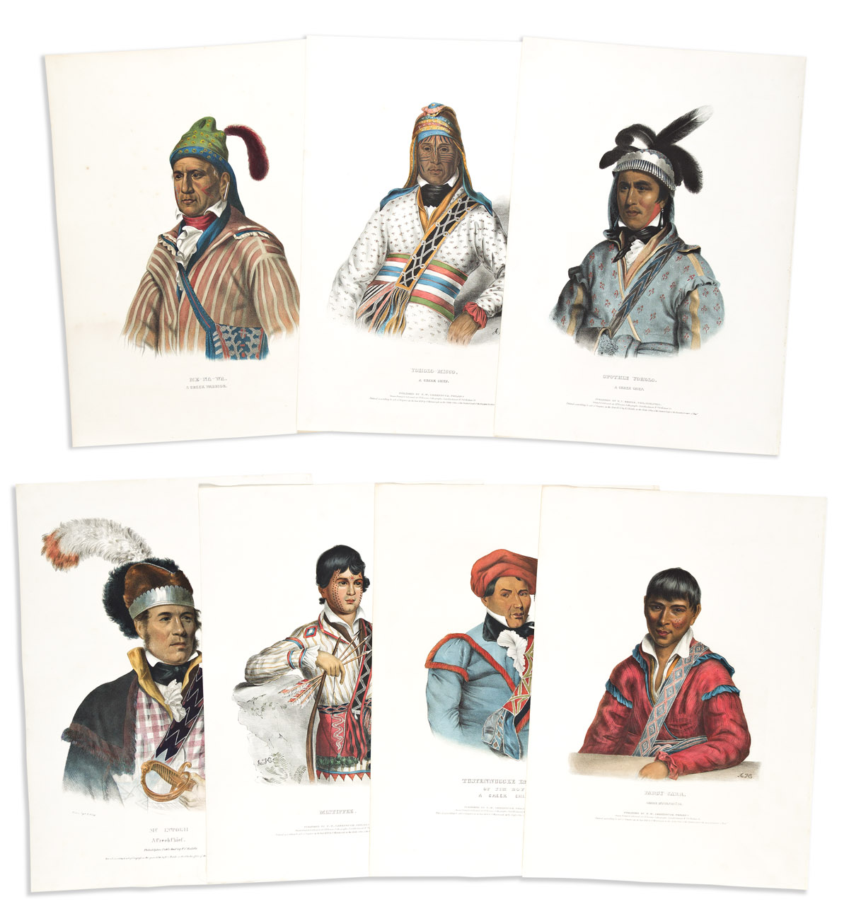 (NATIVE AMERICANS.) Thomas McKenney; and James Hall. Group of 7 hand-colored lithographed plates of Creek tribesmen from